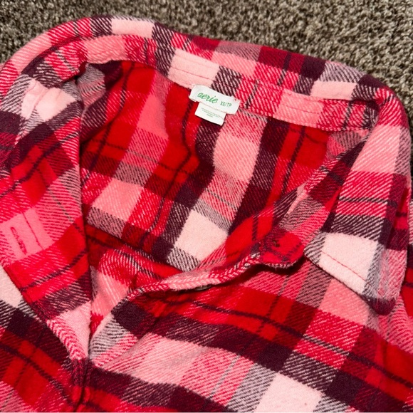 NEW Aerie red pink oversized boyfriend fit plaid flannel shirt - Picture 3 of 3